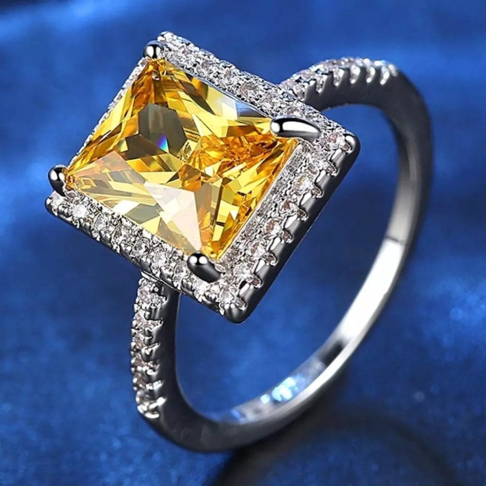 Champagne Cubic Zirconia Wedding White Gold Ring - Picture 3 of 6